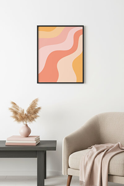 huhuli Επιτραπέζια ζωγραφική με αφηρημένο σχέδιο κυμάτων με φυσικό ξύλινο πλα...