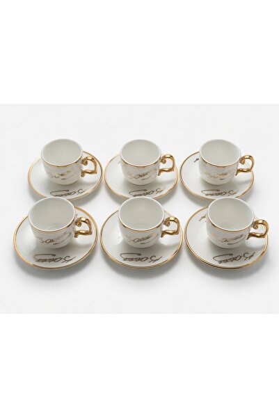 Muhtelif K. Atatürk İmzalı Gold Detaylı Lüks 6'lı Porselen Kahve Fincan Takımı
