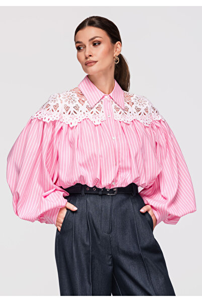 OMBRE Γυναικείο Μπλούζα Bomber Δαντέλα OW-SH-E0024 Rose