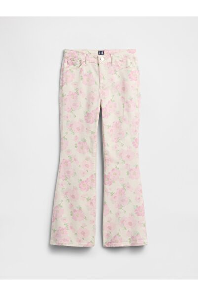 GAP Kız Çocuk Pembe Kids High Rise Baskılı '70s Flare Jean Pantolon