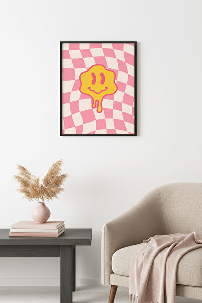 huhuli Ρετρό πίνακας με φυσικό ξύλινο πλαίσιο - Μοτίβο προσώπου με χαμογελαστ...