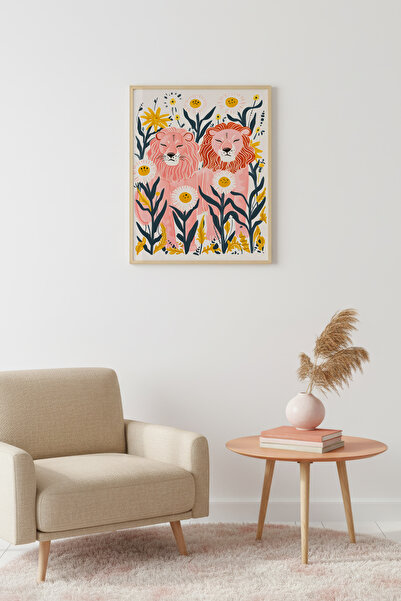 huhuli Επιτραπέζια διακόσμηση με ρετρό σχέδιο λιονταριού και λουλουδιών με φυ...