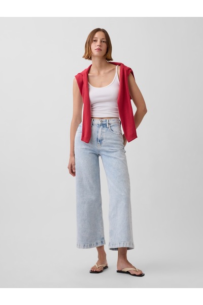 GAP Kadın Açık Mavi High Rise Stride Wide-Leg Ankle Jean Pantolon