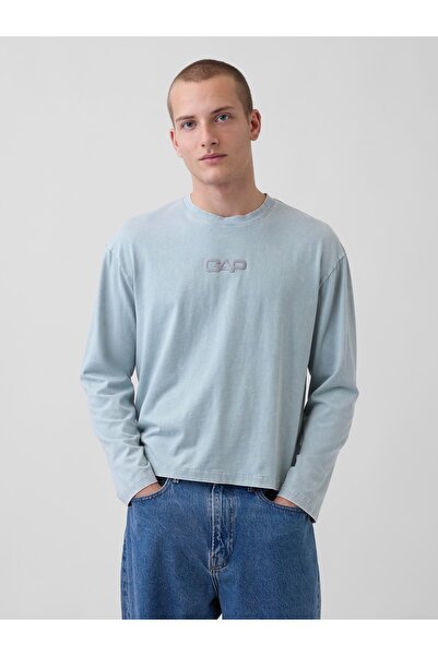 GAP Erkek Açık Mavi Relaxed Logo Crop T-Shirt