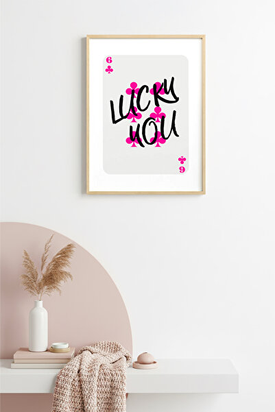 huhuli لوحة فنية بإطار خشبي طبيعي - ديكور جداري بالخط الوردي Lucky You |   هو...