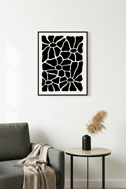 huhuli Ρετρό πίνακας με φυσικό ξύλινο πλαίσιο - Ασπρόμαυρο αφηρημένο σχέδιο |...