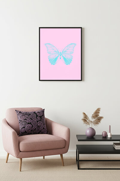 huhuli Πίνακας με πεταλούδες με φυσικό ξύλινο πλαίσιο - Ρετρό παστέλ αποχρώσε...