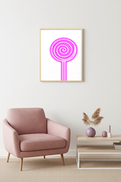 huhuli Πίνακας ρετρό ποπ αρτ με φυσικό ξύλινο πλαίσιο - με μοτίβο ροζ γλειφιτ...