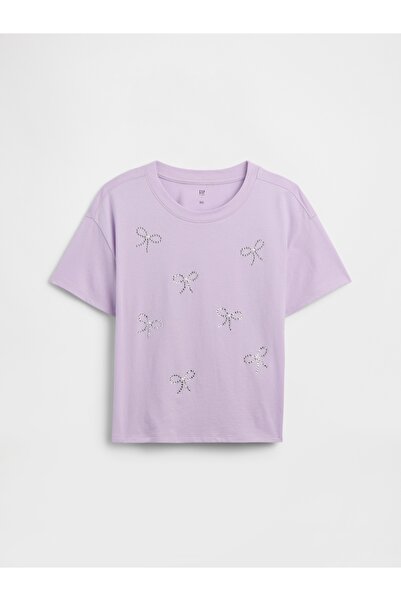 GAP Kız Çocuk Lila Oversized Grafik Baskılı T-Shirt