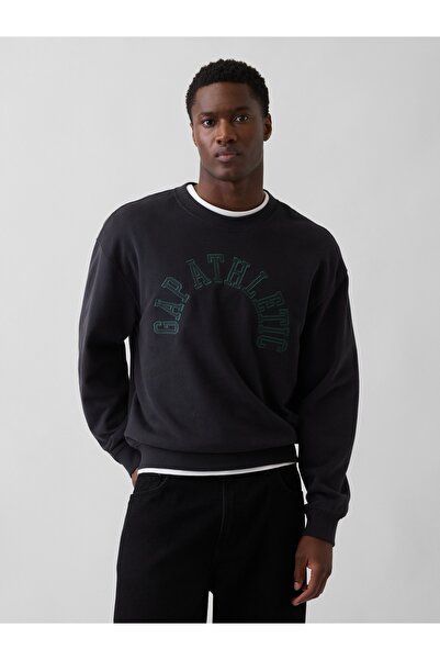 GAP Erkek Siyah VintageSoft Terry Oversized Athletic Sweatshirt