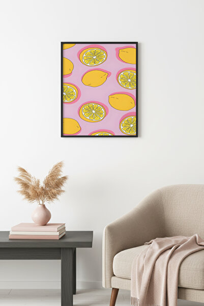 huhuli Ρετρό πίνακας με φυσικό ξύλινο πλαίσιο - Μοτίβο με φέτες λεμονιού |   ...