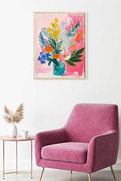 huhuli Tablou cu model floral înrămat în lemn natural - Tematică de primăvară...