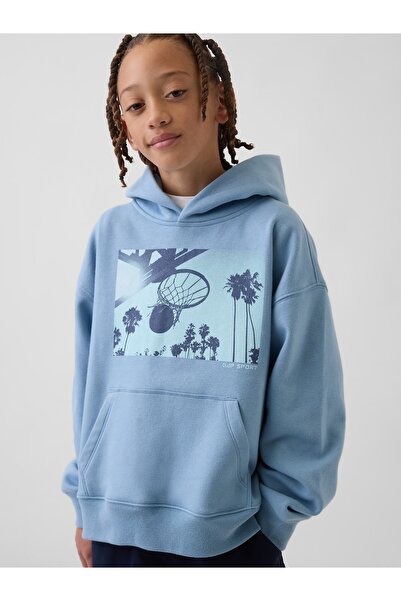 GAP Erkek Çocuk Açık Mavi VintageSoft Relaxed Grafik Baskılı Sweatshirt