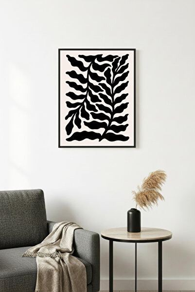 huhuli Tablou cu ramă din lemn natural - Grafică alb-negru cu model retro de ...