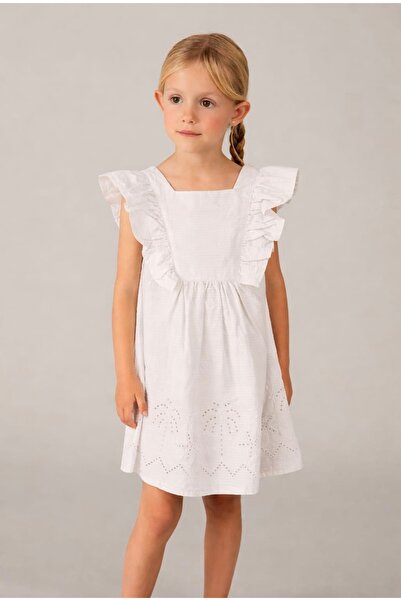 MAYORAL Li̇mi̇ Girl's Soft Textured Back and Embroidery Detailed Summer Dress