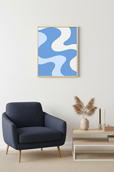 huhuli Tablou retro abstract cu valuri, cu ramă din lemn natural - Tonuri de ...