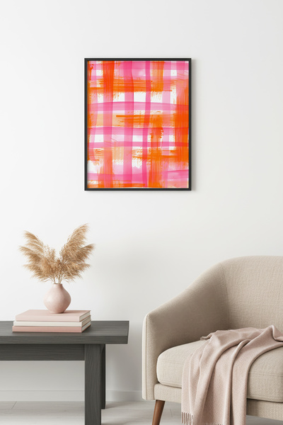 huhuli Ρετρό αφηρημένη ζωγραφική με φυσικό ξύλινο πλαίσιο - Μοτίβο με πορτοκα...