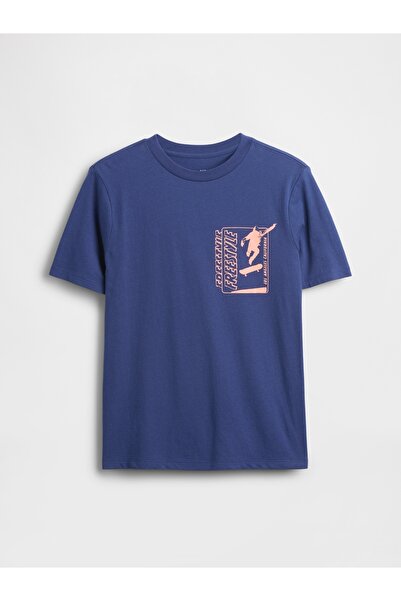 GAP Erkek Çocuk Koyu Mavi Grafik Baskılı T-Shirt