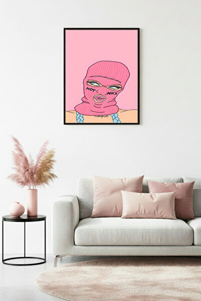 huhuli Tablou cu model ilustrativ roz, cu ramă din lemn natural - Minimal |  ...