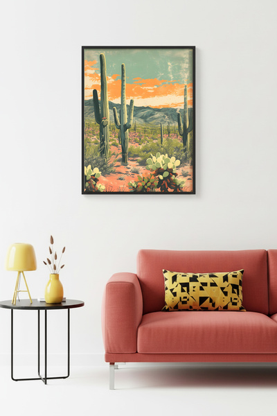 huhuli Μινιμαλιστικός πίνακας ζωγραφικής στην έρημο με φυσικό ξύλινο πλαίσιο ...