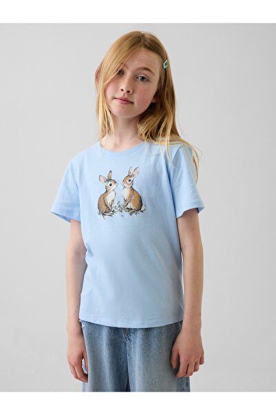 GAP Kız Çocuk Açık Mavi Relaxed Grafik Baskılı T-Shirt