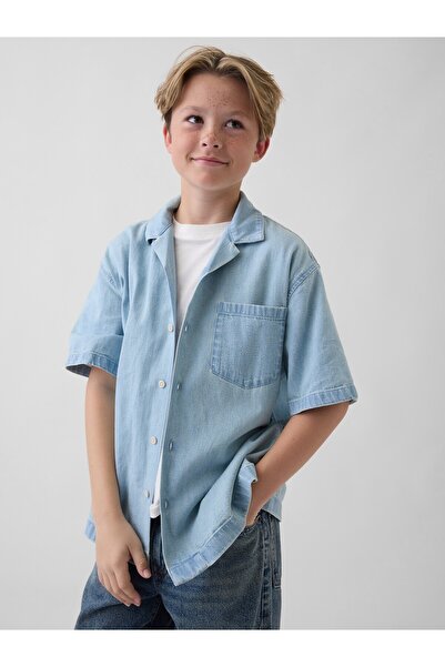 GAP Erkek Çocuk Açık Mavi Denim Relaxed Gömlek
