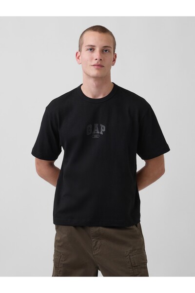 GAP Erkek Siyah Heavyweight Relaxed 1969 Logo Crop T-shirt