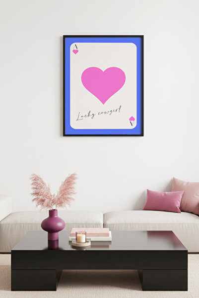 huhuli Ρετρό ζωγραφική με καρδιά καουμπόισσας με φυσικό ξύλινο πλαίσιο - Ροζ ...