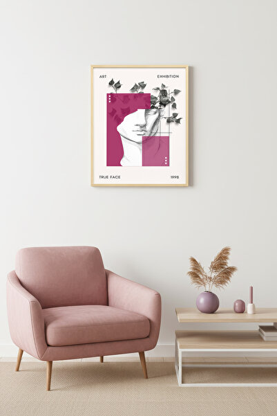 huhuli Tablou retro cu ramă din lemn natural - Portretul unei femei cu frunze...