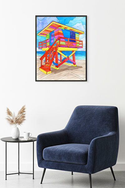 huhuli Ζωγραφική με ζωηρά χρώματα και γεωμετρικά σχέδια με φυσικό ξύλινο πλαί...