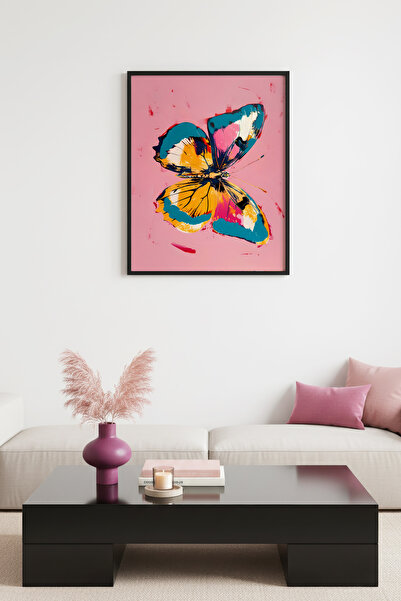 huhuli Πίνακας Pop Art με πεταλούδες και φυσικό ξύλινο πλαίσιο - Ζωηρό σχέδιο...