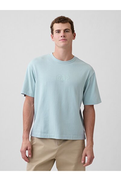 GAP Erkek Açık Mavi Heavyweight Relaxed 1969 Logo Crop T-shirt