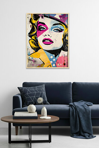 huhuli Πίνακας με γραφικά σχέδια με φυσικό ξύλινο πλαίσιο - Ροζ-Μπλε Ποπ Αρτ ...