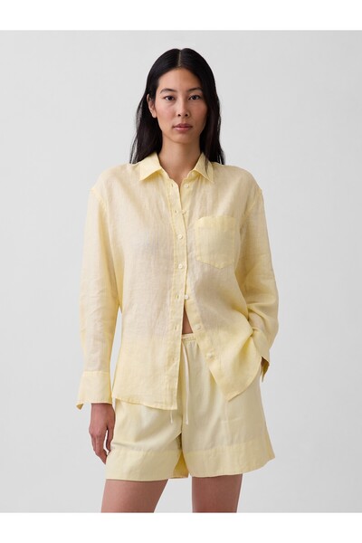 GAP Kadın Sarı 100% Keten Oversize Gömlek