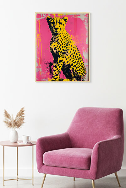 huhuli Επιτραπέζια ζωγραφιά με σχέδιο λεοπάρδαλης με φυσικό ξύλινο πλαίσιο - ...