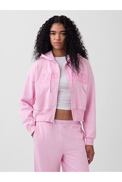 GAP Kadın Açık Pembe Fransız Havlu Kumaş Oversized 1969 Logo Fermuarlı Sweats...