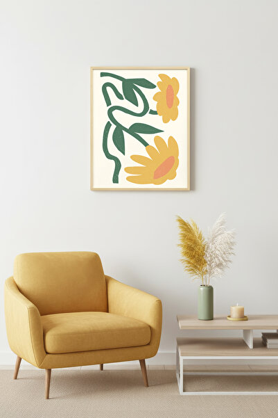 huhuli Tablou retro cu ramă din lemn natural - Pictură murală cu model floral...