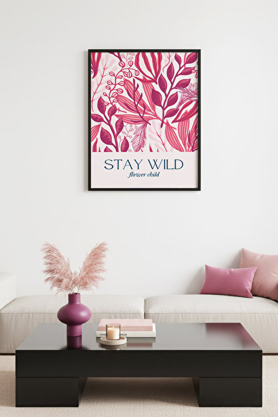 huhuli Ρετρό Βοτανικός Πίνακας με Φυσικό Ξύλινο Πλαίσιο - Ροζ Φύλλα |   huhu2451