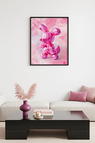 huhuli Ρετρό πίνακας με φυσικό ξύλινο πλαίσιο - Ροζ Ποπ Αρτ Κουνέλι |   huhu2640