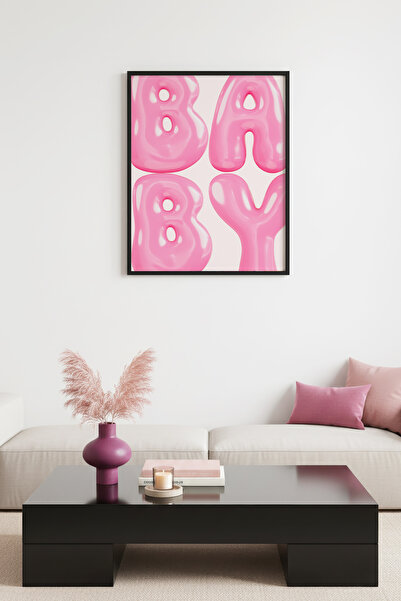 huhuli Πίνακας με ροζ γράμματα του αλφαβήτου με φυσικό ξύλινο πλαίσιο - Ρετρό...