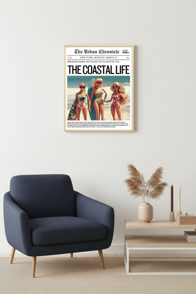 huhuli Tablou retro cu ramă din lemn natural - Tablou cu tematică Coastal Lif...