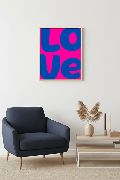 huhuli لوحة فنية بتصميم Pop Art Love بإطار خشبي طبيعي - وردي أزرق عتيق |   هو...