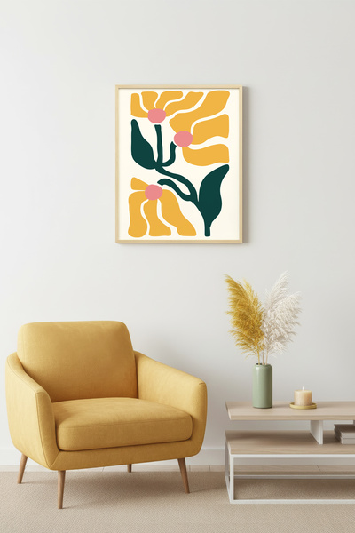 huhuli Ρετρό ζωγραφική με φυσικό ξύλινο πλαίσιο - Αφηρημένο φλοράλ σχέδιο |  ...