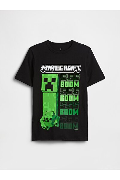 GAP Erkek Çocuk Siyah Minecraft Grafik Baskılı T-Shirt