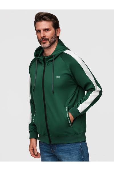 OMBRE Unisex Φούτερ B1717 με Φερμουάρ & Κουκούλα B1717 Σκούρο πράσινο