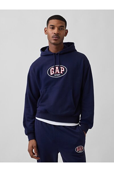 GAP Erkek Lacivert VintageSoft Terry Oversized Logo Crop Sweatshirt