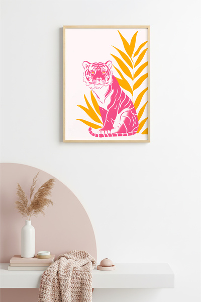 huhuli Ρετρό ζωγραφική με θέμα τον Τίγρη με φυσικό ξύλινο πλαίσιο - Εικονογρά...