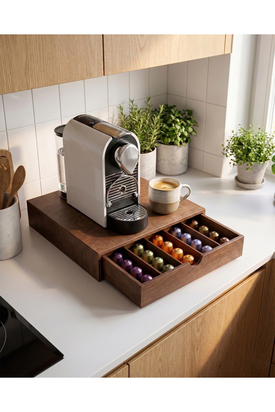 bevorev NESPRESSO UYUMLU KAPSÜL KAHVE STANDI ORGANİZER RAF - KAHVERENGİ