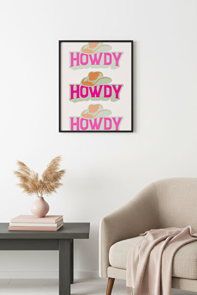 huhuli Tablou retro cu ramă din lemn natural - Cowboy roz |   huhu2284