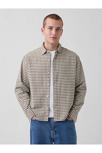 GAP Erkek Krem Relaxed Crop Straight-Hem Oxford Gömlek